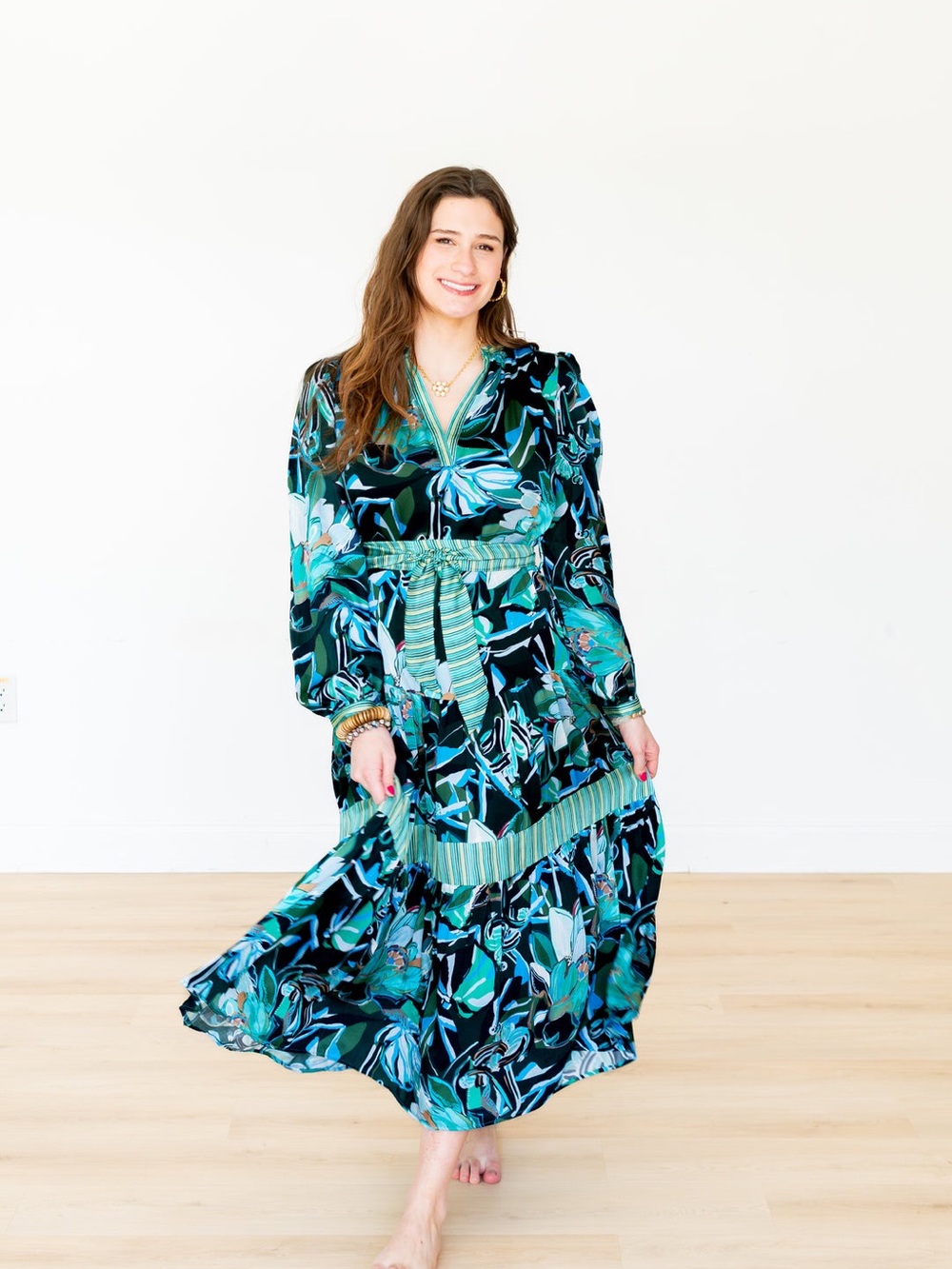 WINTON AND WAITS Painted Protea Ocean Drop Waist Maxi Dress Sz OS